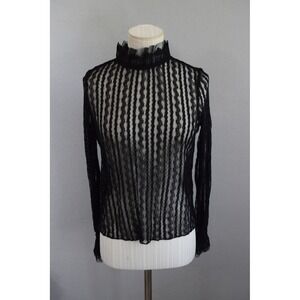 Zara Lace Top Medium Black High Neck Sheer Long Sleeve Victorian Gothic Women